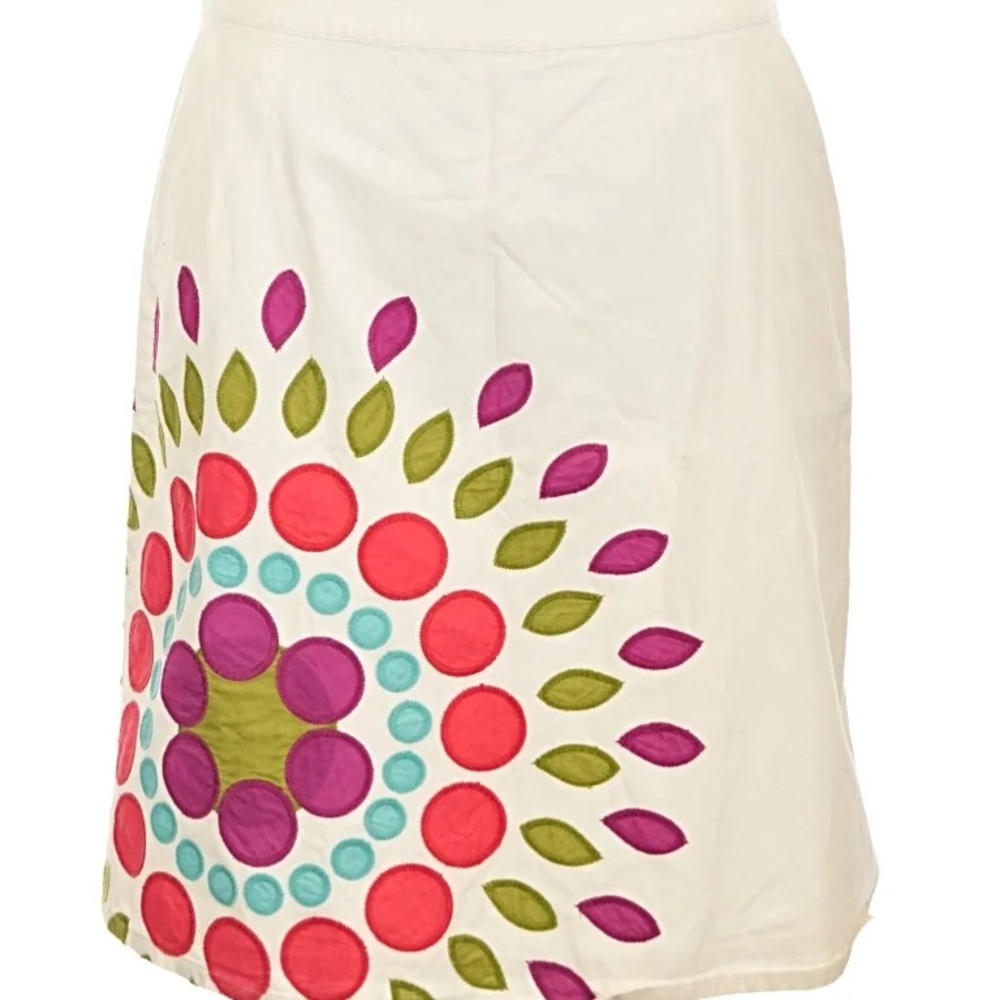 Boden White A-Line Skirt with Pink, Red, Green and Turquoise Embroidery
